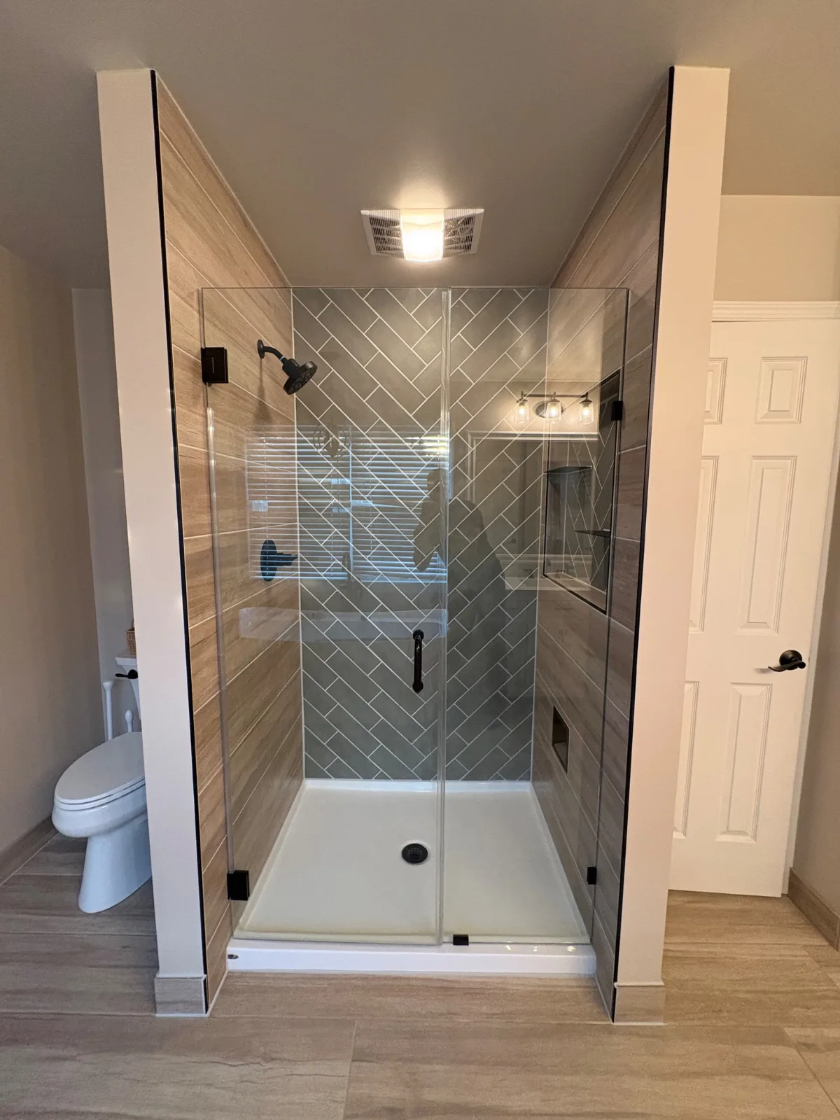 Custom Herringbone Shower Rebuild, after